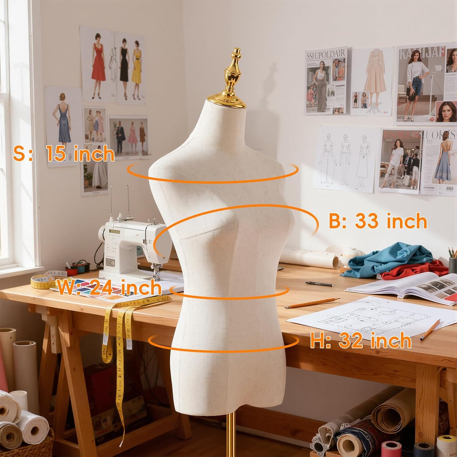Female Mannequin Dress Form Torso Body with Stand, Adjustable Height Sewing Mannequin for Clothing Display, Metal Base, for Tailors Boutiques Retail