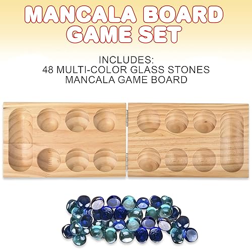 Miniatura 2 de Gamie Juego de mesa de madera de Mancala - Mancala plegable con 48 piedras de colores - Juegos clásicos de 2 jugadores para adultos y niños con