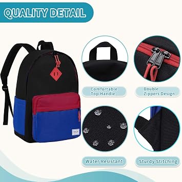 Chase Chic Kids Backpack for Girls - 17 inch School Backpacks for Toddler Fits 6 to 12 Years Old - Lightweight Water Resistant Preschool Bookbag for Travel Daycare (Black Blue)