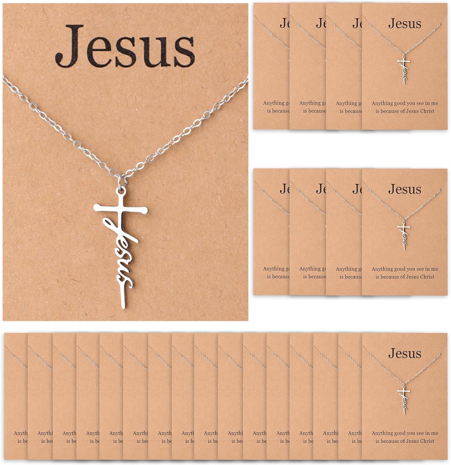 24 Sets Cross Necklace for Women, Christian Cross Pendant Necklace with Bible Verses Cards for Her Mom Sister Friend Easter Religious Jewelry Gifts