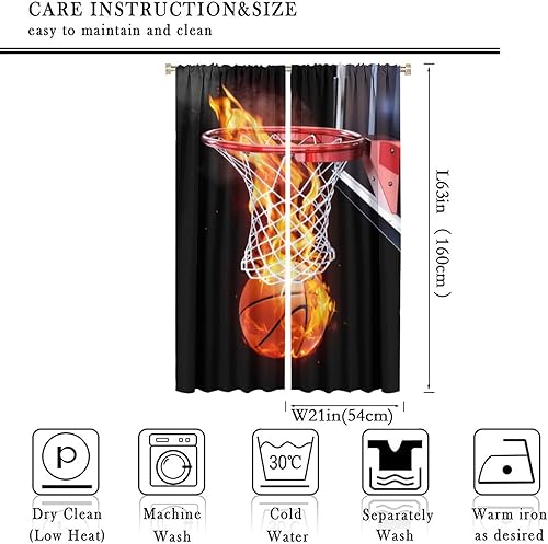 Vista 90 de Boys Sports Curtains Basketball Football Baseball Flame Pattern Printed Curtains Kids and Teenagers' Bedroom Living Room Blackout Curtains W42 * L54