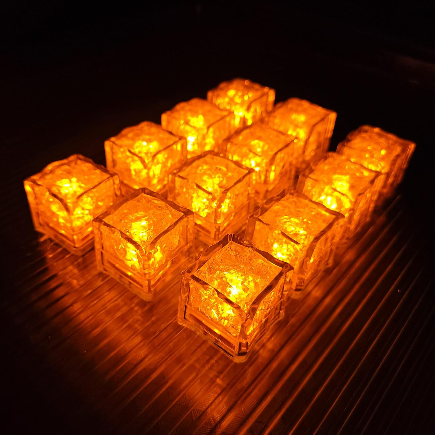 Light Up Ice Cubes for Drinks Reusable, Yellow (Orange) Lighted Ice Cube Lights with Liquid Sensor,Waterproof Glow in the Dark LED Drink Light for Bar Cocktail Wedding Birthday Party Decorations