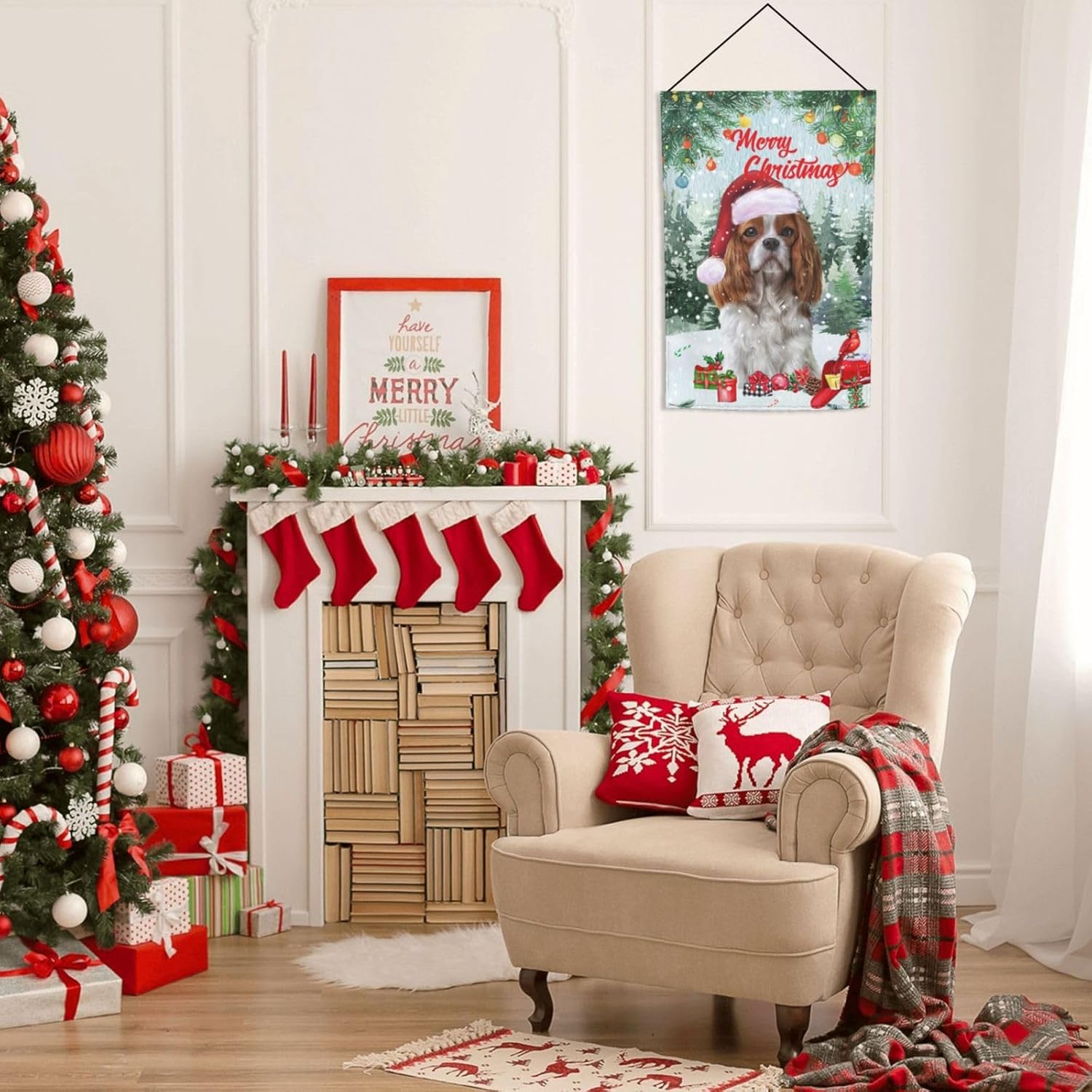 Christmas Cavalier King Charles Spaniel Santa Dog Red Bird Garden Flag 12x18 Inch Double Sided Vertical Decoration Yard Small Flag For Outside Holiday Seasonal Outdoor - Image 5