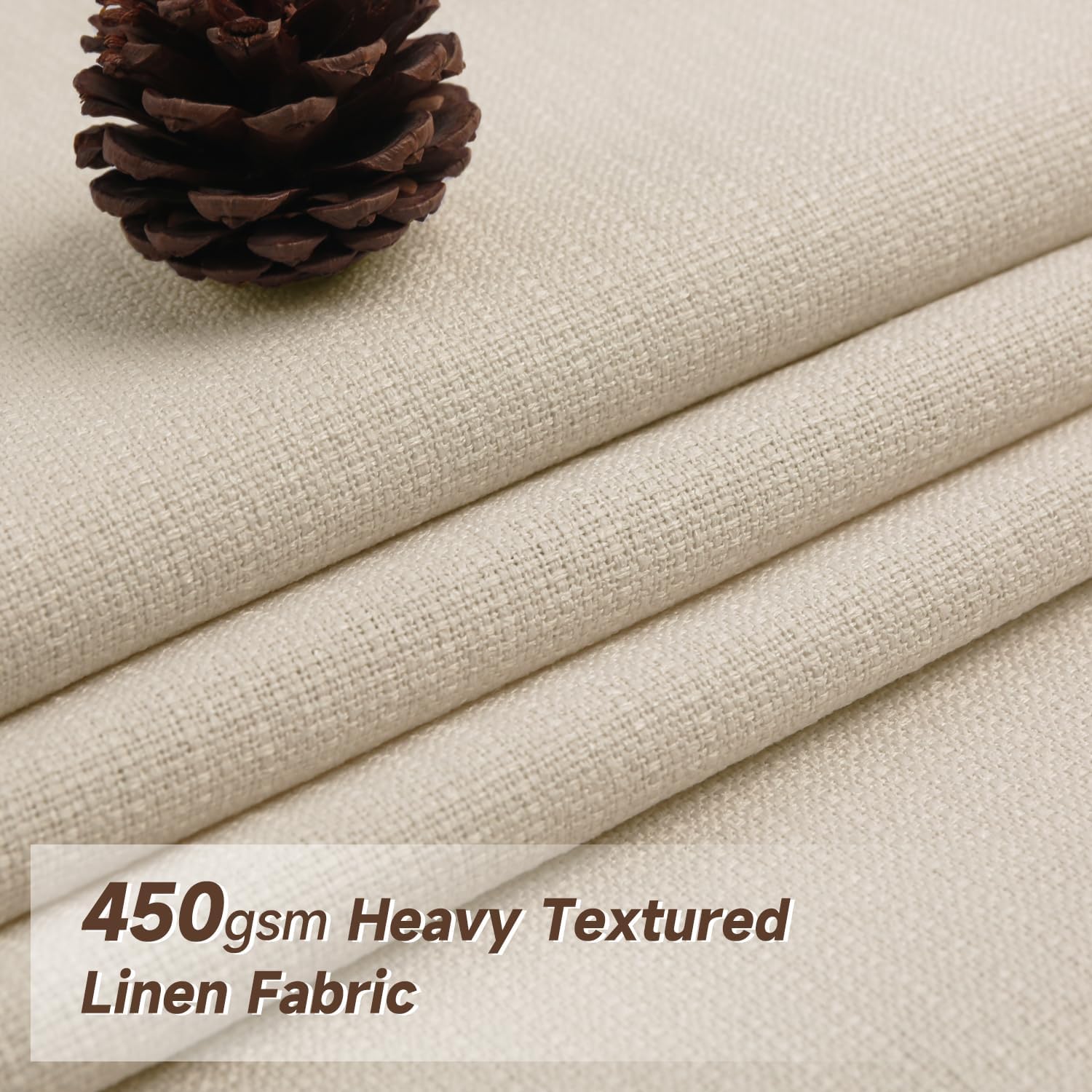 Lirien Pinch Pleated Blackout Curtains for Living Room Bedroom,100% Blackout Linen Textured Double Layer Drapes with Rings & Hooks,2 Panels Set,Natural,45" W x 90" L