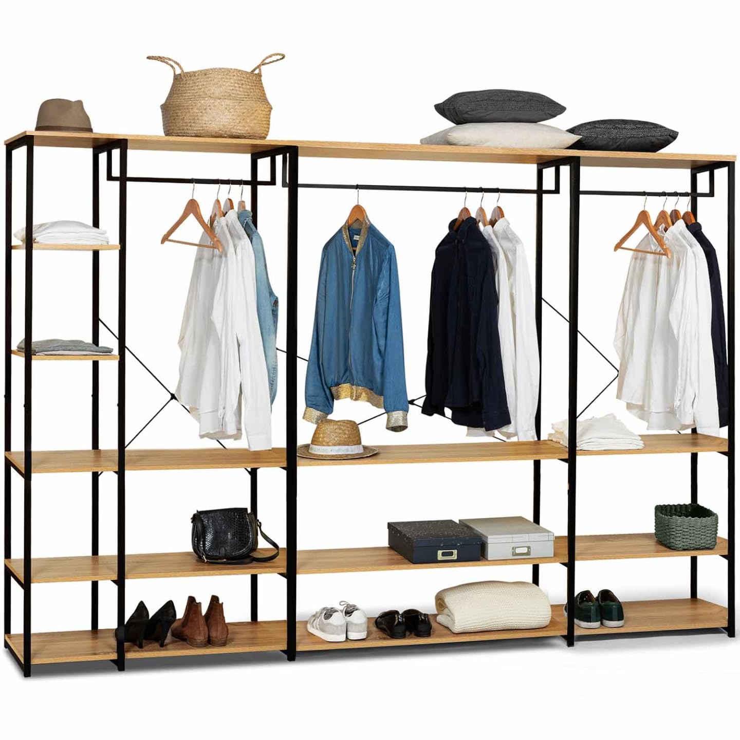 IDMarket - Dressing modulable XXL grande capacité L. 250 cm DETROIT design industriel