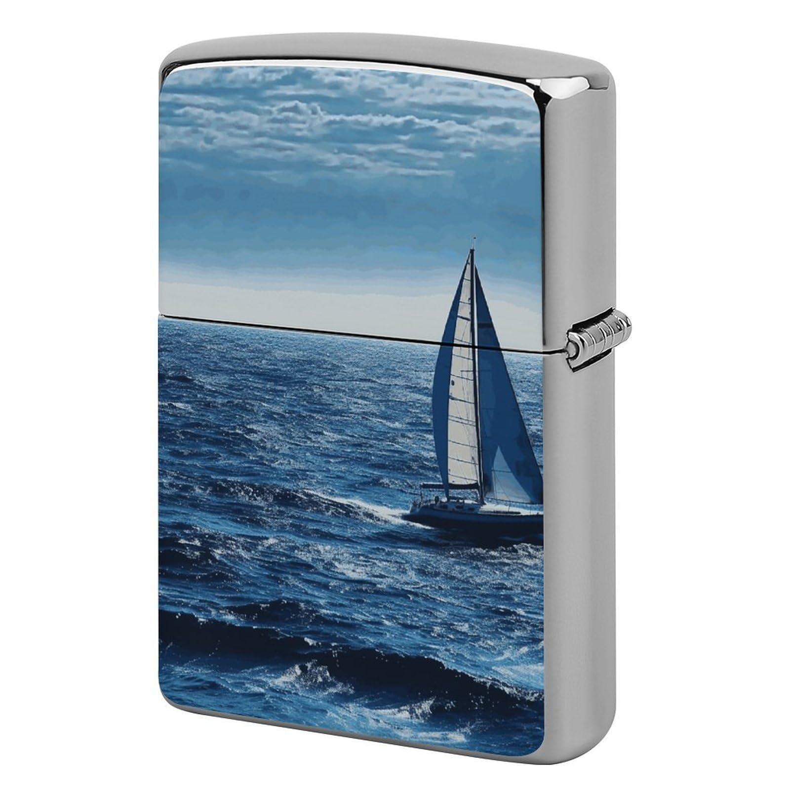 Blue Sea Sailboat Lighter Case for Men, Personalized Lighter Cover for Valentine's Day Gifts, Flip-Top Lighters Shell for Outdoor, Portable Lighters Protective Sleeve
