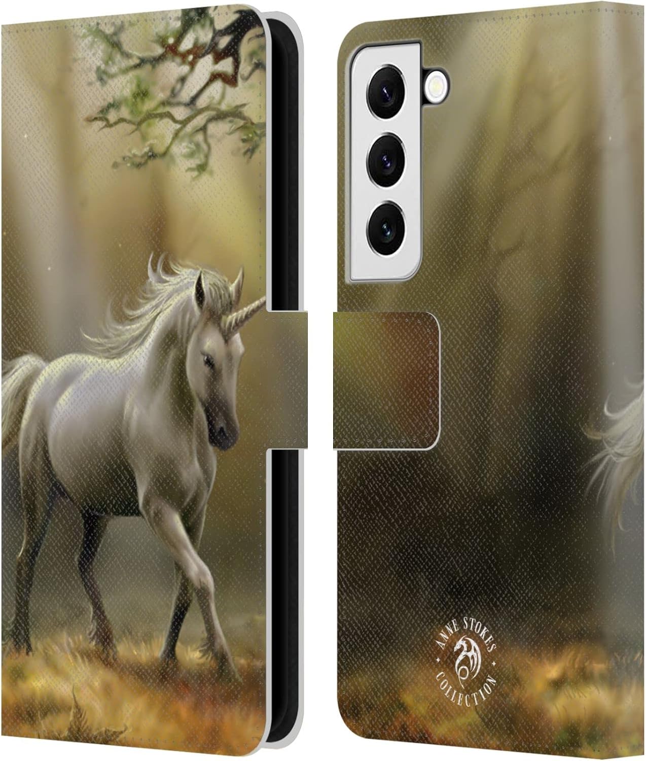 Head Case Designs Officially Licensed Anne Stokes Black Unicorn Mythical Creatures Leather Wallet Case Compatible with Samsung Galaxy S22 5G