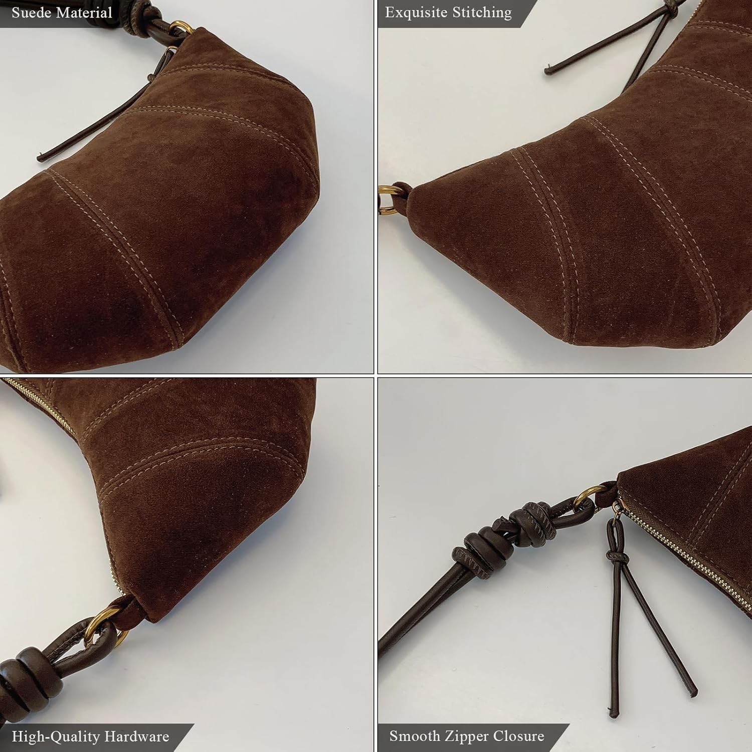 Small Crescent Genuine Suede Leather Crossbody Bag Shoulder Tote Handbag Trendy Purse for Women Gift Idea - Image 6