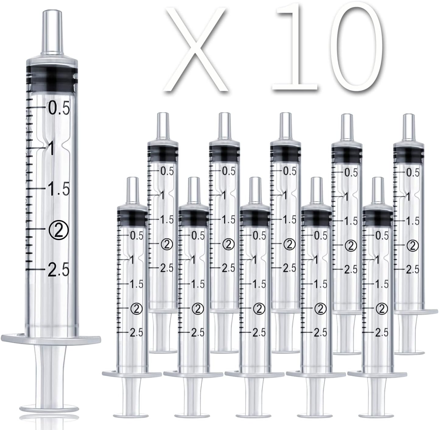 10 Pack 2ml/cc Plastic Syringe Liquid Measuring Syringe Tools Individually Sealed with Measurement for Scientific Labs, Measuring Liquids, Feed Pets, Medical Student, Oil or Glue Applicator (2ML)