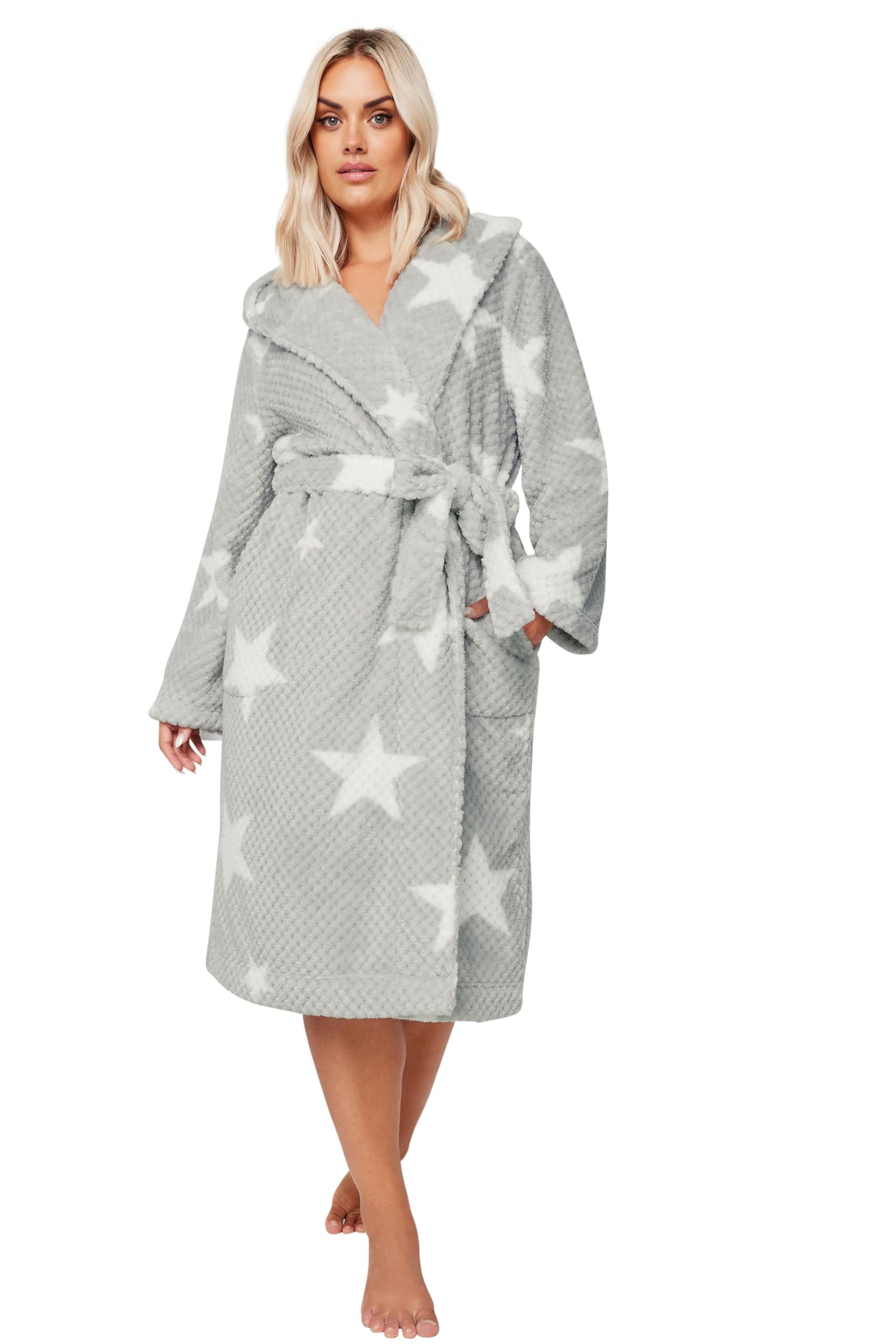 Yours Women's Honeycomb Dressing Gown in Grey | Size: 26-28