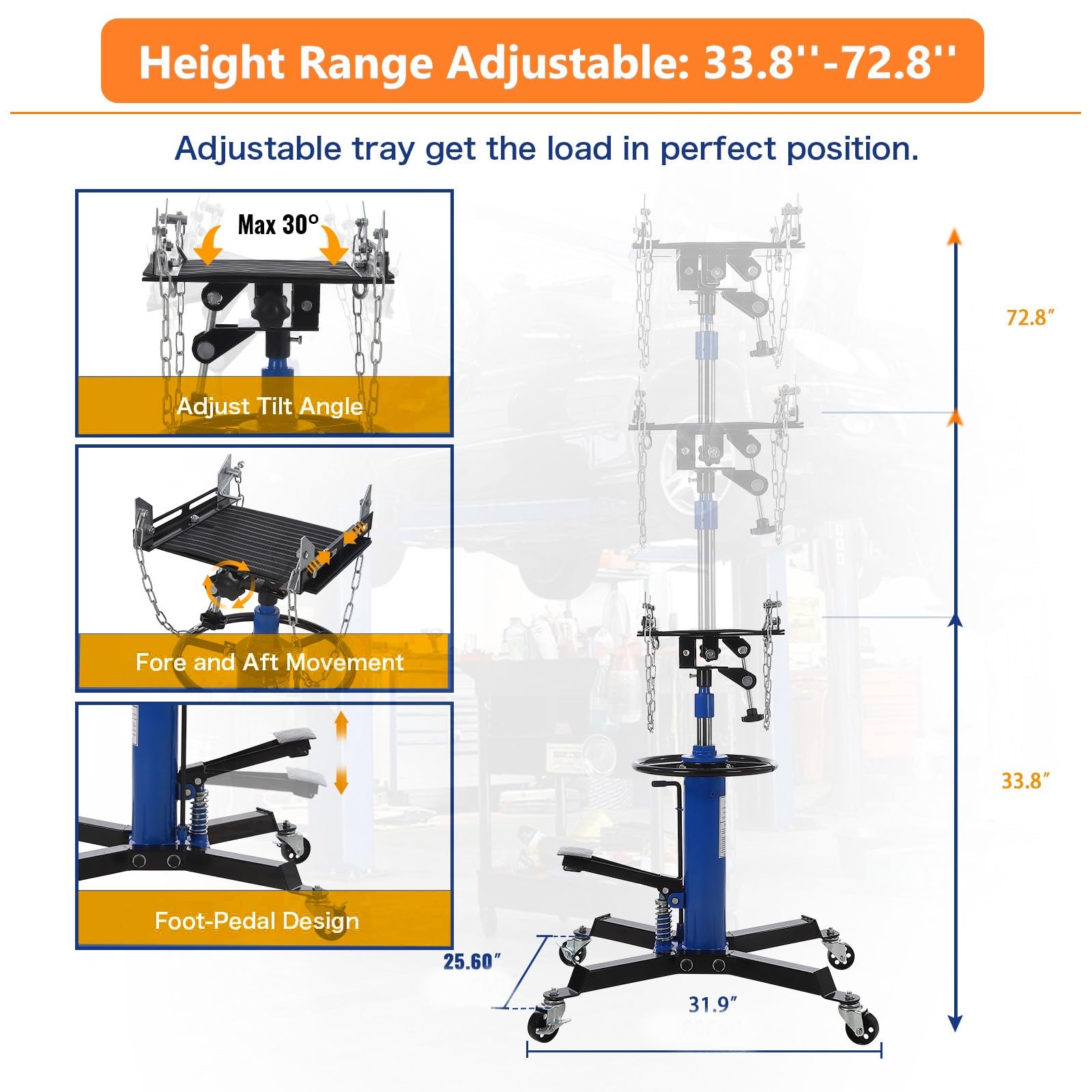 Snapklik.com : Transmission Jack Lift 1100lbs, 2-Stage Floor-Standing ...