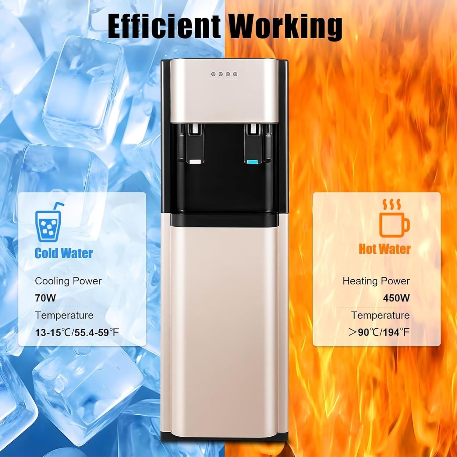 Self Cleaning Bottom Loading Water Dispenser with Heating & Cooling, 20L High-Capacity Floor Standing Water Cooler for Home, Office, Gym, Kitchen, Living Room,Gold