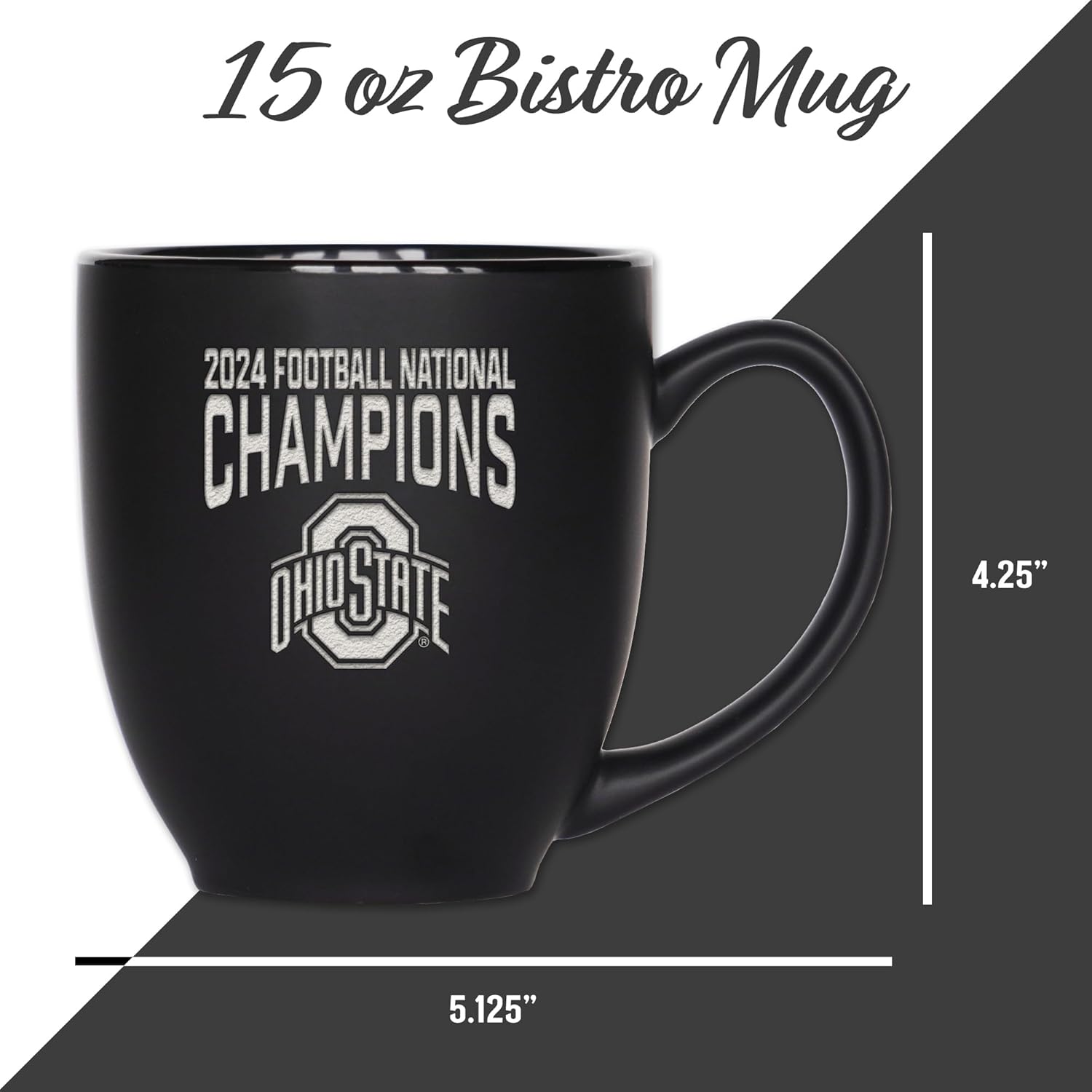 Rico Industries NCAA Ohio State Buckeyes 2025 National College Football Champions 15oz Laser Engraved Matte Black Ceramic Bistro Mug - for Hot or Cold Drinks - Image 4