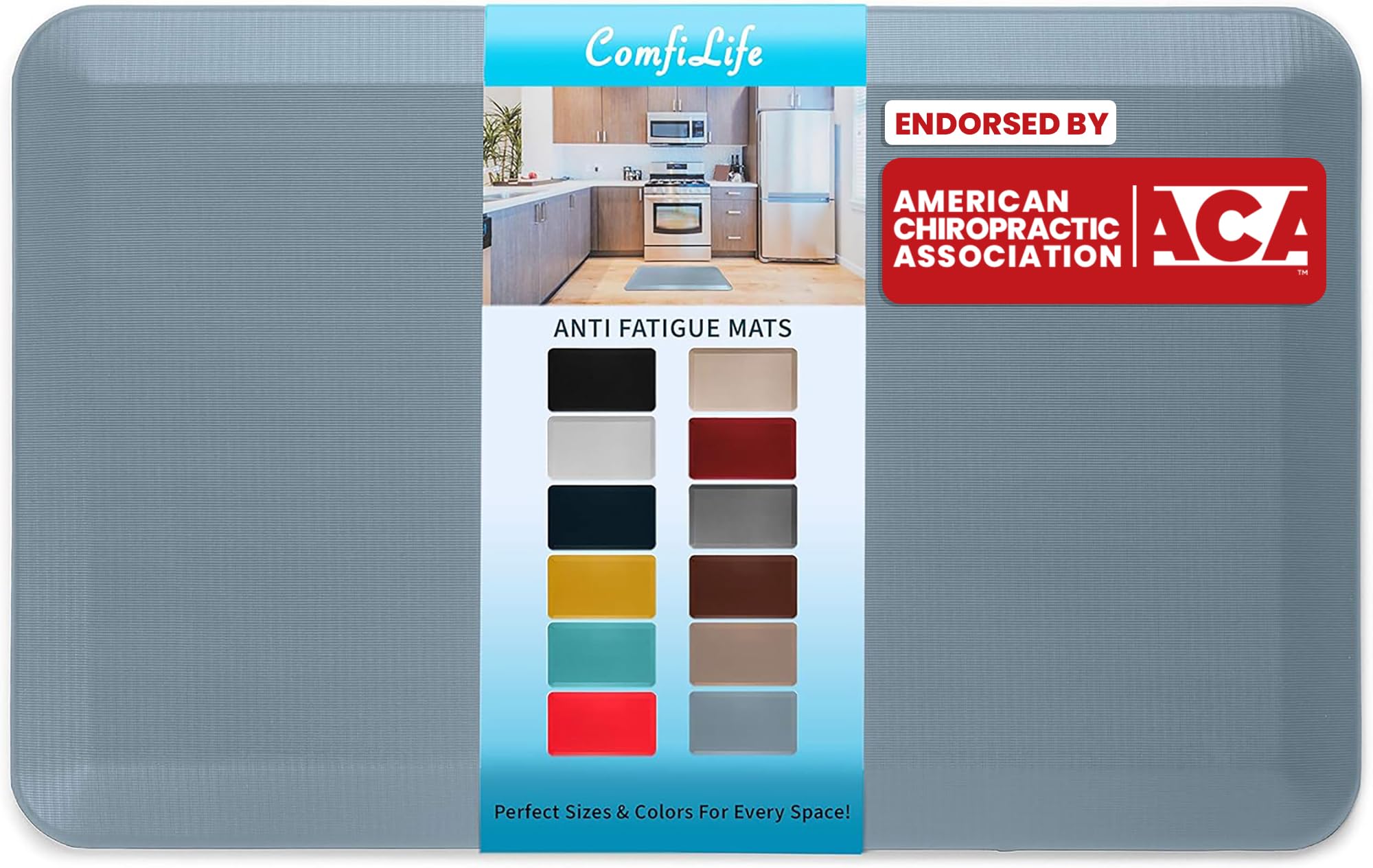 ComfiLife Anti Fatigue Floor Mat – 3/4 Inch Thick Perfect Kitchen Mat, Standing Desk Mat – Comfort at Home, Office, Garage – Durable – Stain Resistant – Non-Slip Bottom (20" x 39", Denim)