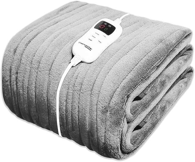 Dreamcatcher Luxurious Electric Throw Heated Throw Blanket, Large 160 x 120cm Soft Fleece Heated Blanket Throw, Large Heated Electric Blanket Overblanket with Timer 9 Control Heat Settings Grey