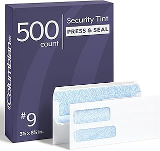 Columbian #9 Security Envelopes, 500 Pack, Double Window Self Seal Envelopes for Invoices and Business Mailings, 3-7/8" x 8-7/8", Durable 24 lb White Paper