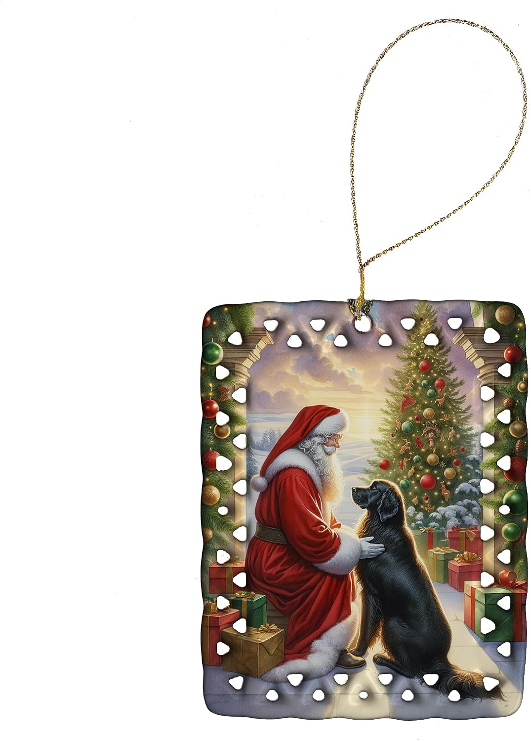 Caroline's Treasures Flat-Coated Retriever and Santa Claus Porcelain Ornament Christmas Tree Hanging Decorations for Home Christmas Holiday, Rectangle, Gift, Multicolor