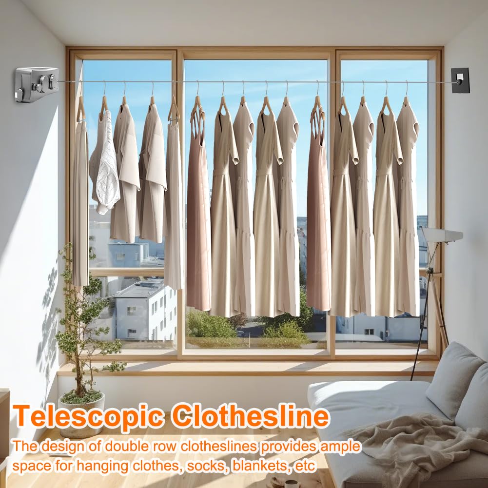 Stendibiancheria Retrattile 5 Metri Per Interni Ed Esterni | Salvaspazio Da Parete | Filo In Acciaio Con Blocco | Perfetto Per Bagno, Camper E Lavanderia