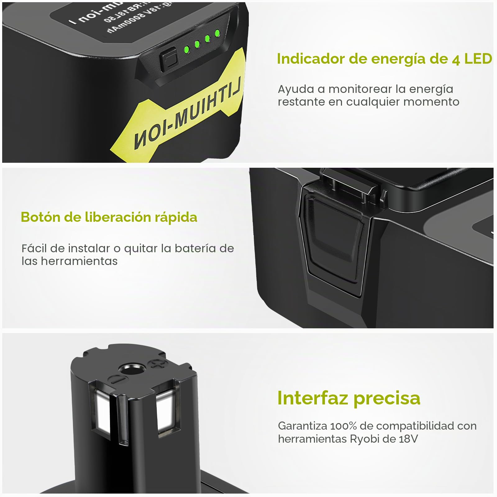 ASUNCELL 2 Piezas Batería 18V 5.0Ah para Ryobi, Li-Ion Batería de Repuesto para Ryobi One+ RB18L50 RB18L40 RB18L25 RB18L15 RB18L13 P102 P103 P104 P105 P106 P107 Herramientas Inalámbricas