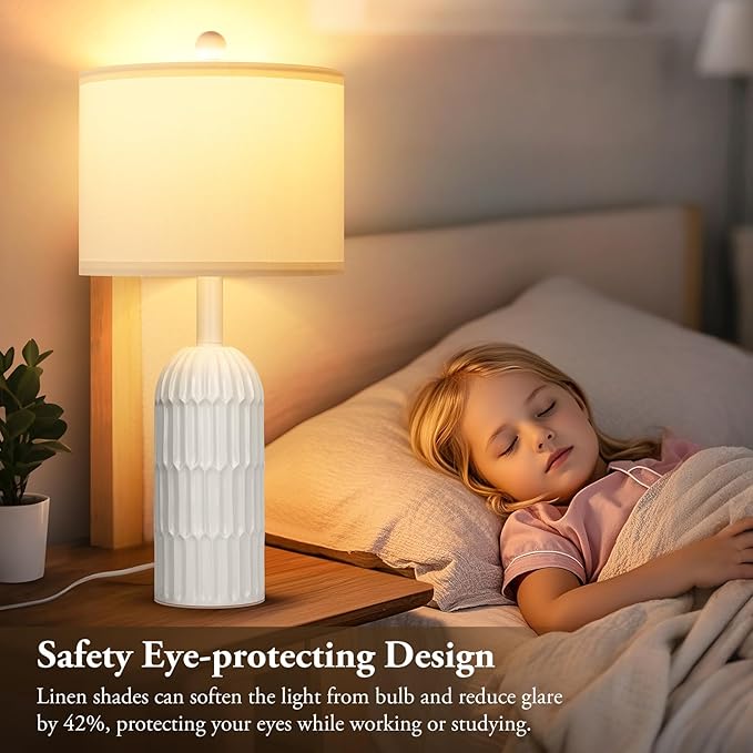 Lámparas de Mesa Modernas Blancas, Juego de 2, para Dormitorio y Sala miniatura 4