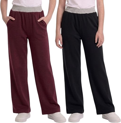 Girl's Cotton Regular Fit Track Pant, Trousers and Lowers for Kids Girls Combo (Pack of 2)