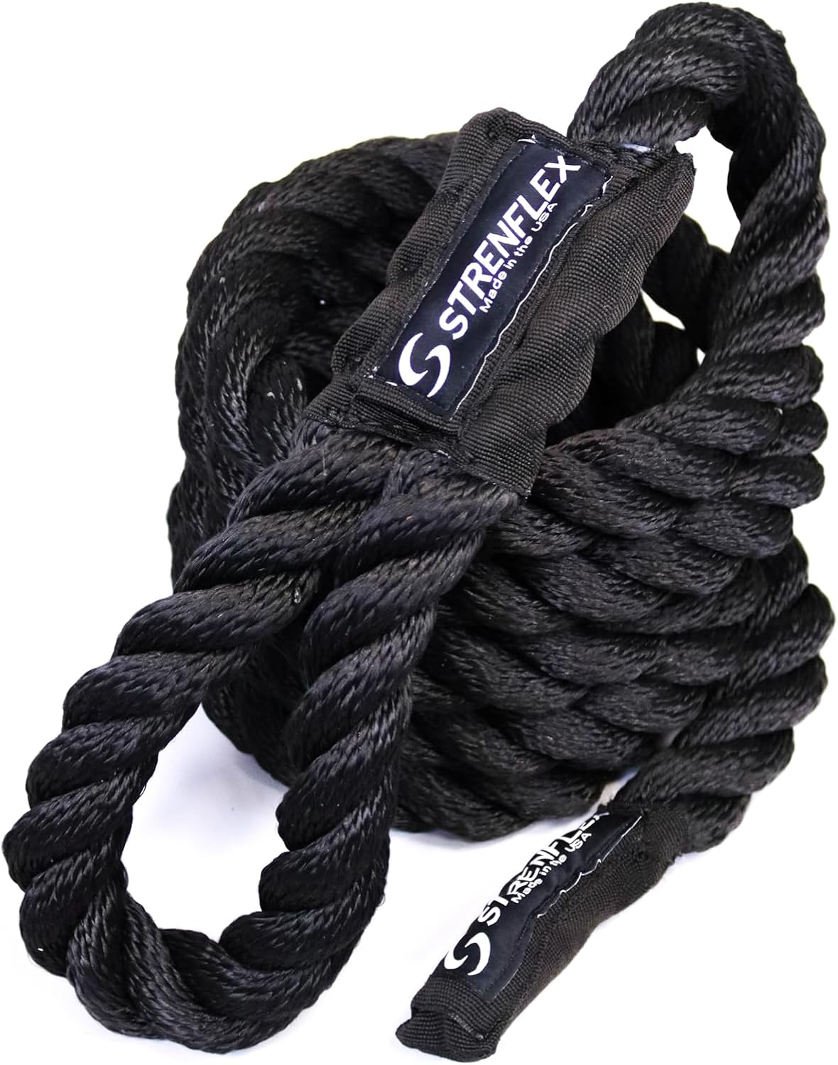 Climbing Rope for Fitness – Heavy Duty Black 3 Strand Poly-Dacron - Training Rope with Non-Slip Sewn Handles, 1.5 Inch Diameter, Gym Strength & Crossfit Workout Equipment (6')