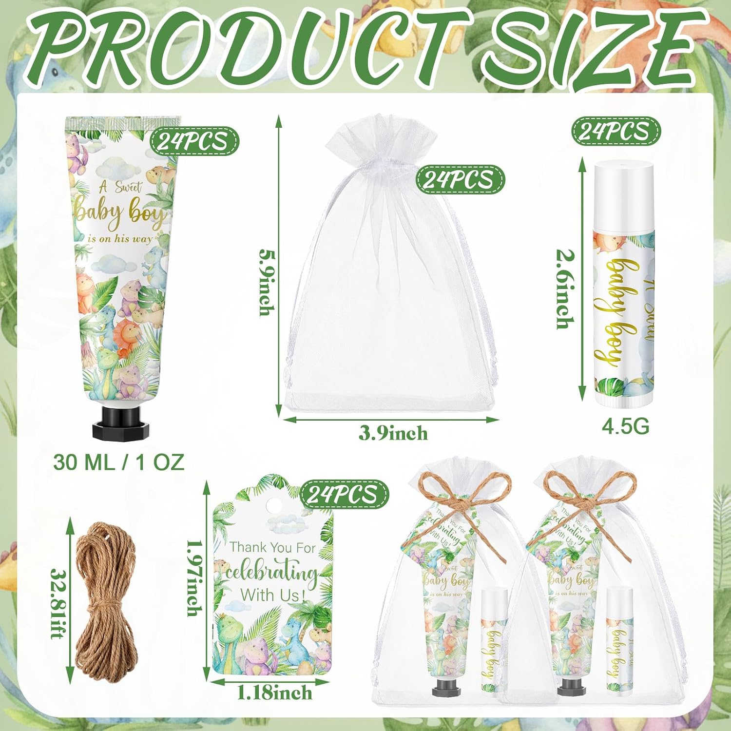 Lounsweer 24 Sets Dinosaur Baby Shower Favors, Hand Cream Lip Balm Gifts image 2