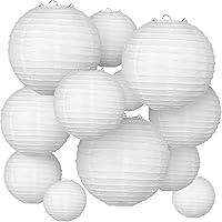 Vista 7 de 12 linternas de papel colgantes blancas de Halloween lámparas redondas de linterna china de 6 8 10 12 pulgadas faroles de papel decorativos