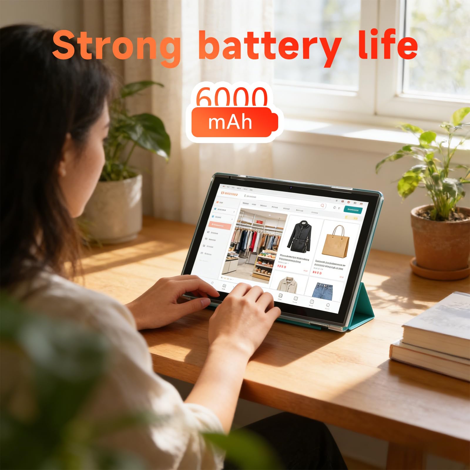 Android 15 Tablet, 25,7 cm (10,1 Zoll), 8 GB RAM, 32 GB Speicher, HD IPS-Display, 5G WiFi 6, 6000 mAh Akku, Dual-Kamera für Videoanrufe, Tab mit Hülle und Eingabestift für Arbeit/Studium, Tablet mit