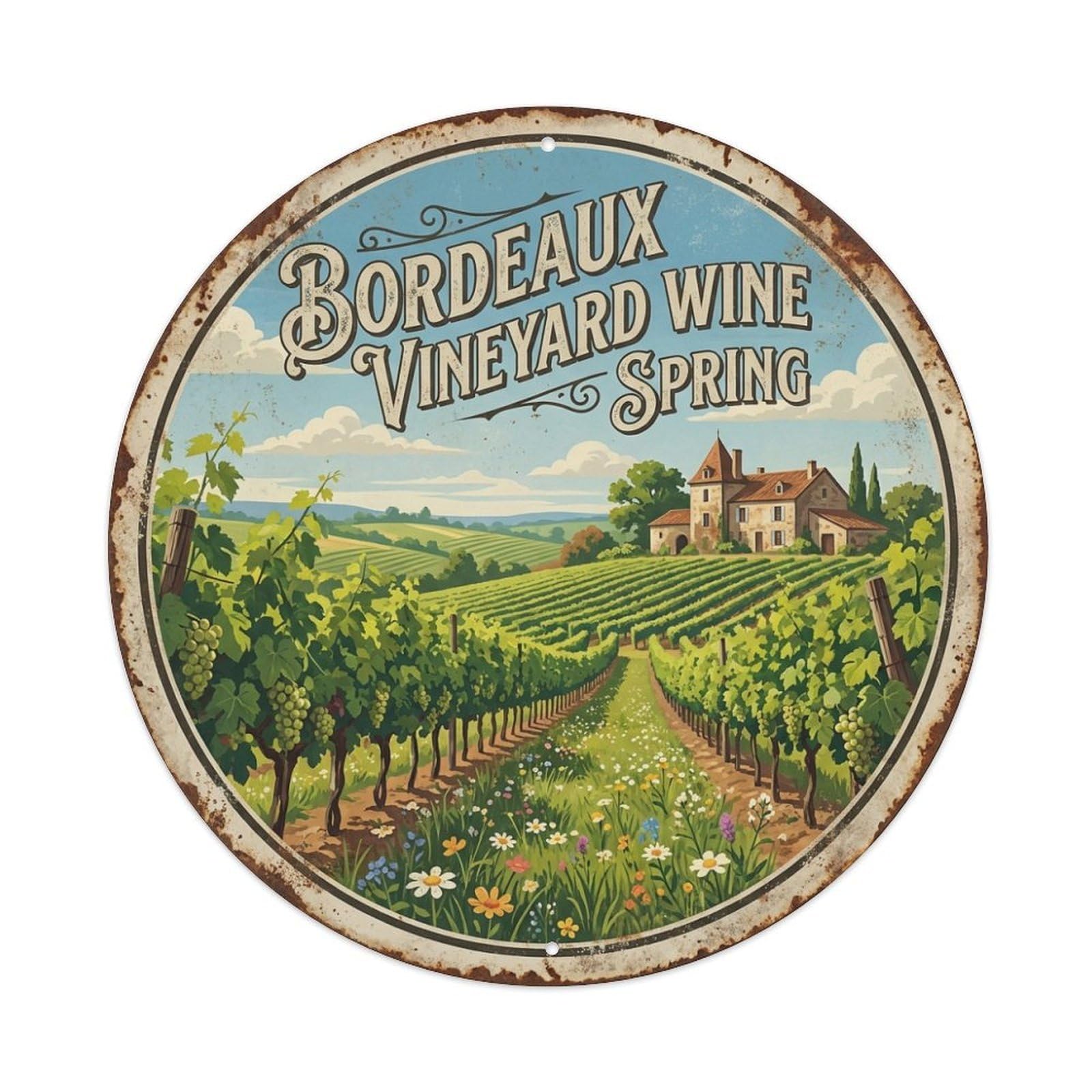 Grape Harvest Travel Wine Vineyard Spring Bordeaux City Metal Tin Sign