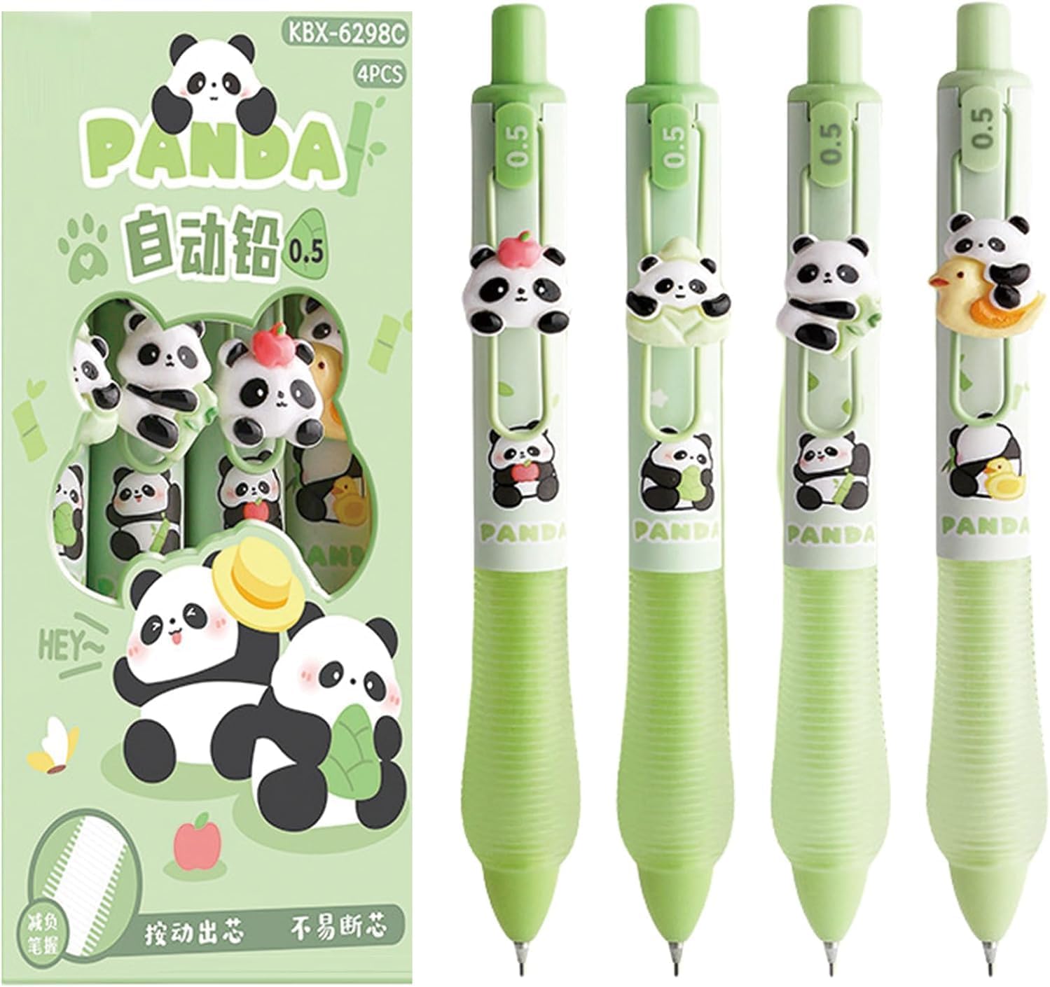 LEMONSTONE 4 sztuki ołówków mechanicznych Panda, 0,5 mm, zestaw ołówków z miękkim uchwytem, wielokrotnego użytku, przenośny, uroczy ołówek Panda do rysowania, pisania, szkicowania i kolorowania