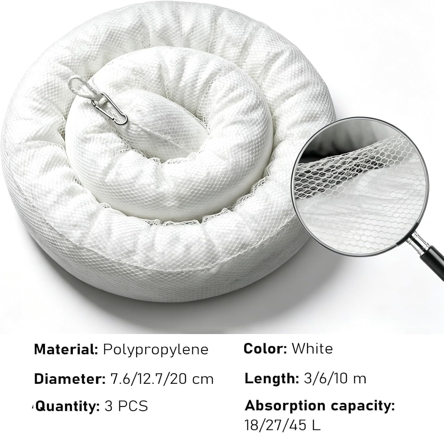 3 Pcs Oil-Only Floating Boom, Absorbent Sock for Marina & Dock, 3m Oil Spill Containment, Stormwater Drain Leak Control, Bilge & Garage Cleanup Solution