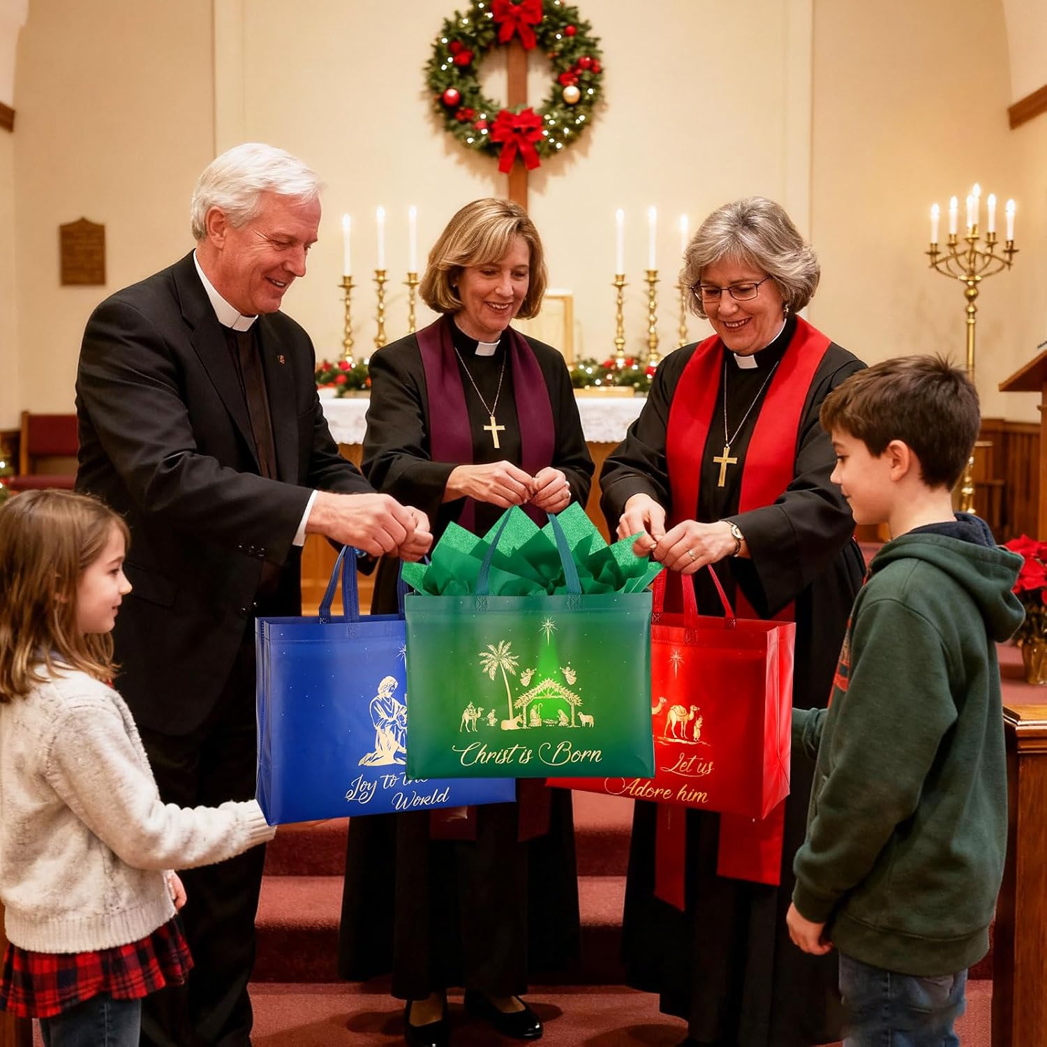 Pasimy 48 Set Extra Large Christmas Nativity Gift Bags 16.9 x 6.7 x 12.6in Include 24 Christian Religious Favor Bag Bulk with 24 Tissues Xmas Bible Verse Treat Bags for Christmas Nativity Religious - Image 4