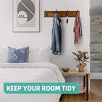 Vista 8 de Perchero Montado en la Pared, Perchero de Pared con 4 Ganchos Rústicos para Abrigos, Riel de Perchero de Madera de Fresno de 17" para Entrada