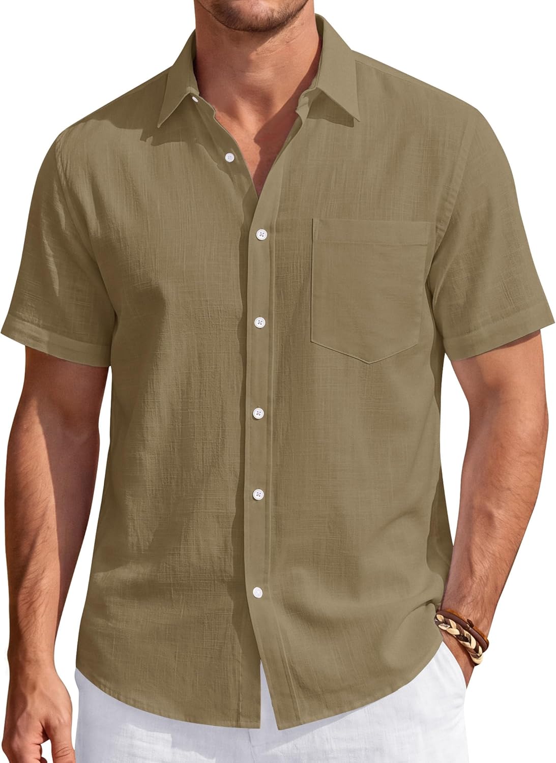 J.VER Men's Linen Short Sleeve Shirts Cotton Casual Lightweight Button Down Shirt Beach Vacation Summer Tops with Pocket thumbnail