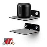 2-Pack 4” Small Floating Shelf Bluetooth Speaker Stand, Adhesive & Screw Wall Mount, Anti Slip, for Cameras, Baby Monitors, Webcam, Router & More, Universal Holder by Brainwavz (SHELF11 Black)