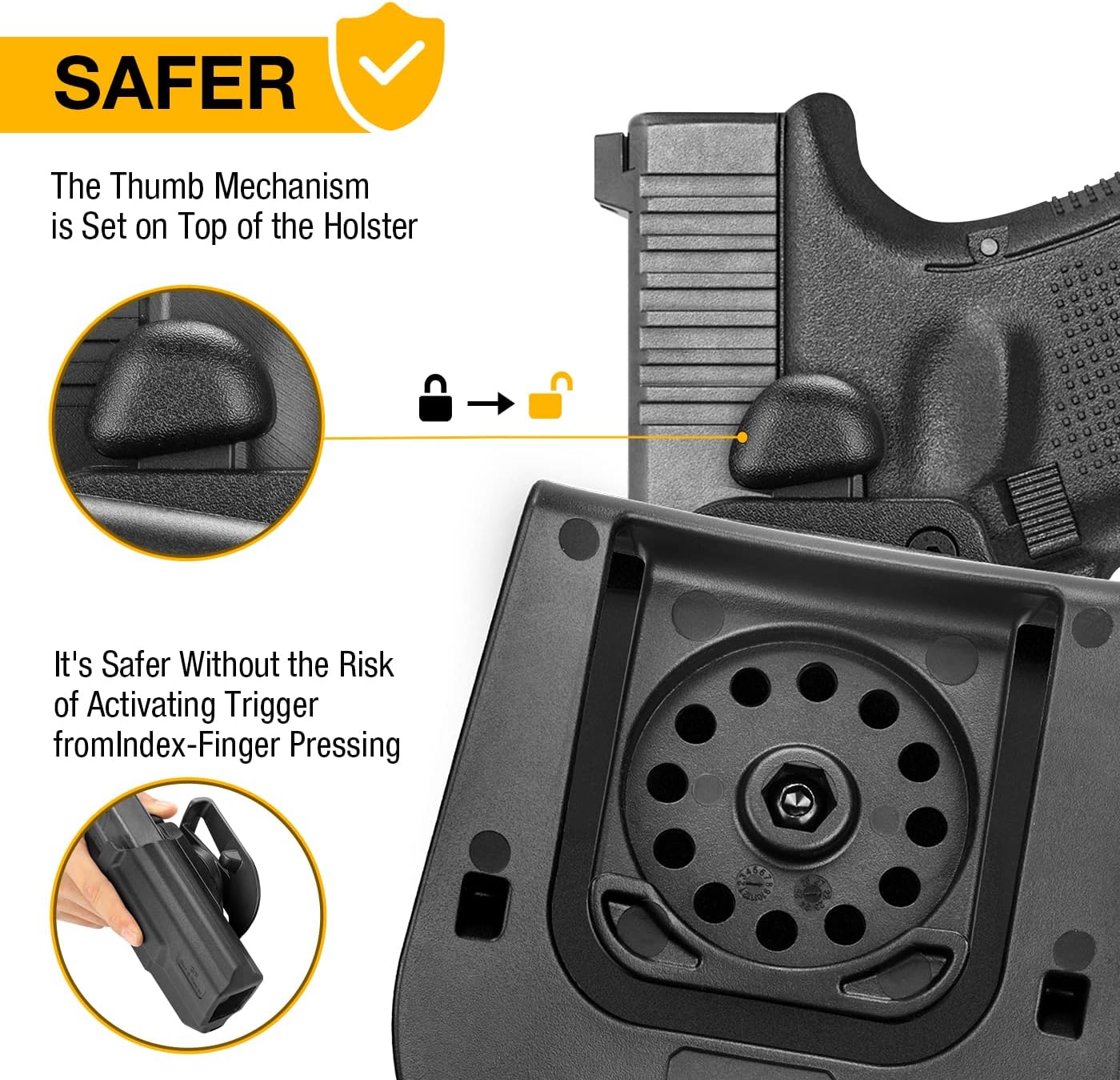 OWB Thumb Release Holster: Taurus G2C G3C/ Glock 19 19X 23 32 44 45/ Glock 17 22 31/1911 5 inch/S&W M&P 9(40) M2.0/ SD9 VE SD40 VE, Compatible with Red Dot/Optics, Adjustable Paddle, Right Hand