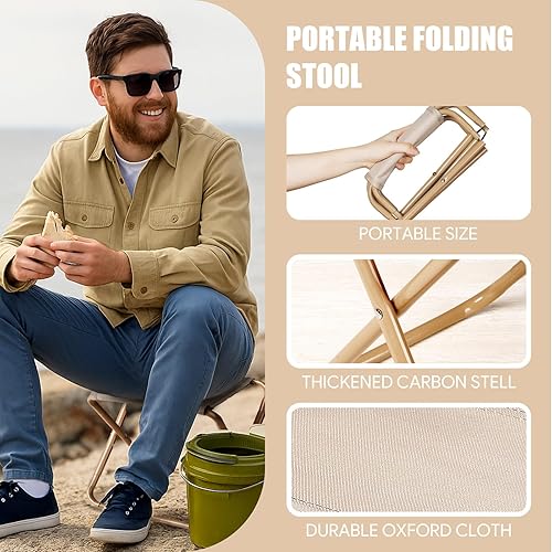 Miniatura 6 de Taburete de campamento, taburete plegable portátil con bolsa de transporte, silla plegable portátil de 12 pulgadas, taburete de campamento plegable