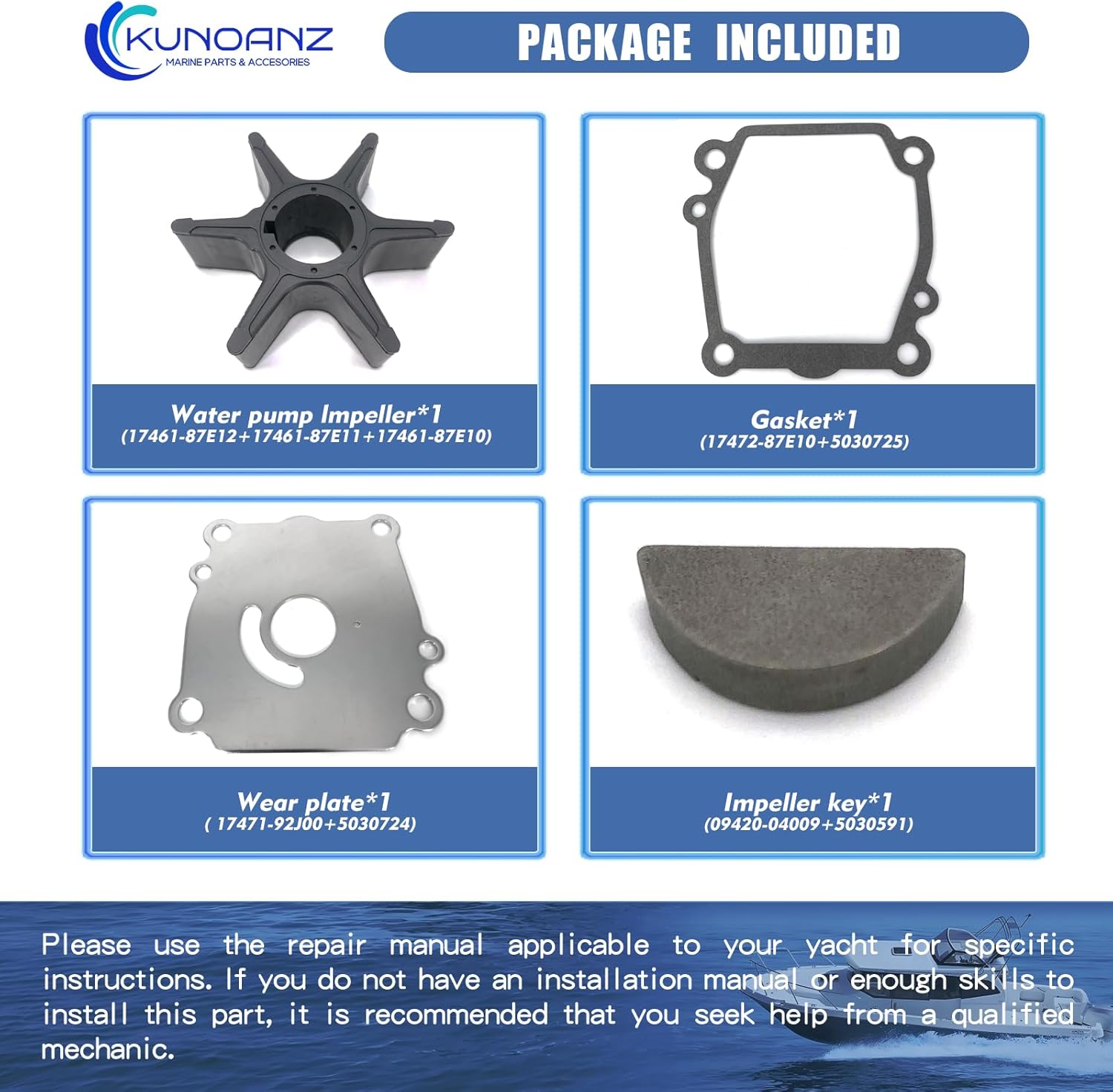 17400-87E04 5031731 18-3254 Water Pump Impeller Repair Kit For Suzuki Johnson Evinrude Sierra 60 70 90 100 HP 2/4-Stroke Outboard 60HP 70HP 90HP 100HP 17400-87E03 17400-87E02 17400-87E01 0766487