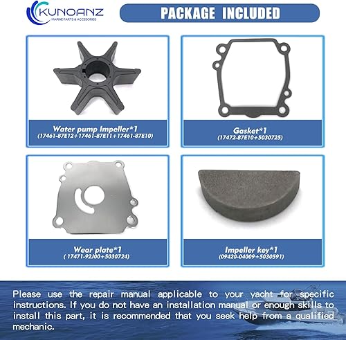 Miniatura 4 de Kit de reparación de impulsor de bomba de agua 17400-87E04 5031731 18-3254 para Suzuki Johnson Evinrude Sierra 60 70 90 100 HP de 2/4 tiempos fuera