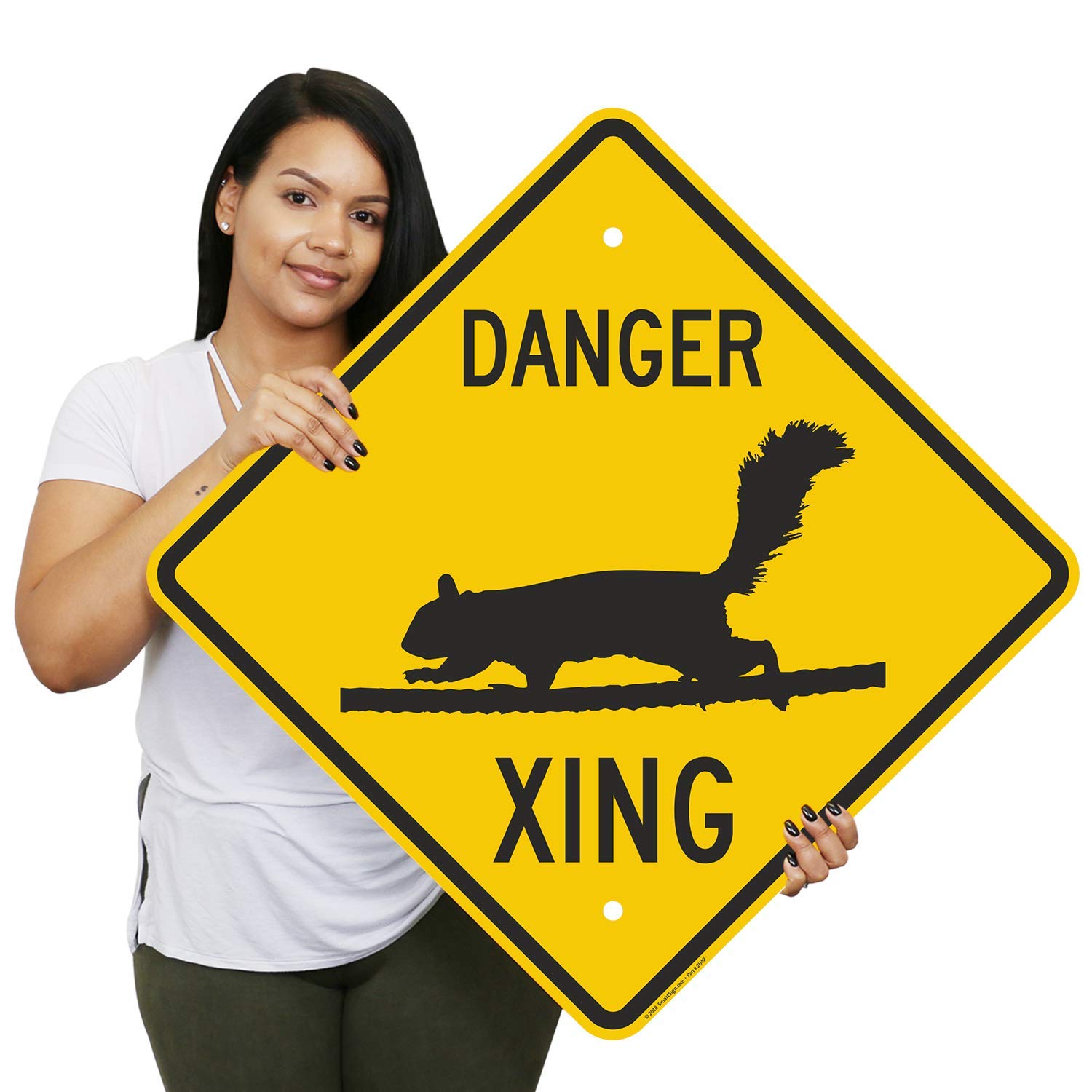 SmartSign "Danger - Squirrel Xing" Crossing Sign | 24" x 24" Aluminum, Made in USA
