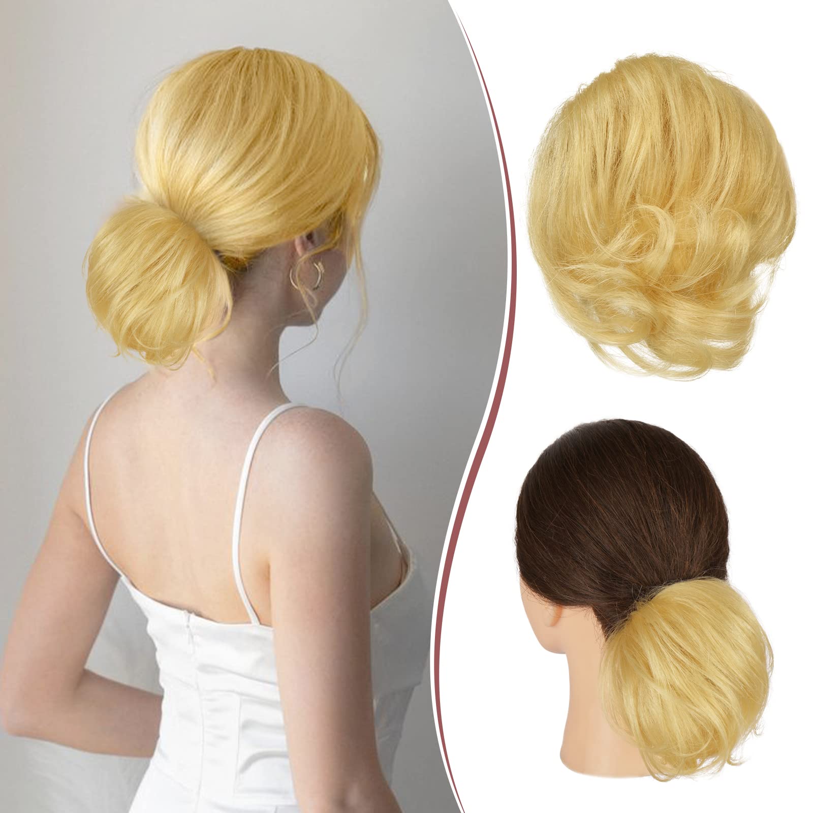 Human Hair Bun Extension 25g Straight Tousled Updo Ponytail Piece RUWISS Long Thin Straight Tousled Updo Bun Real Human Hair  main image 3