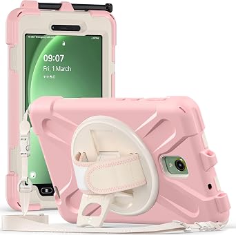 Compatible with Samsung Galaxy Tab Active 5 8 inch 2024 X306B/X300 Case Heavy Duty Shockproof Tablet Cover,Three-in-one Shatter-Resistant Shell Rugged Protective Case for KidsPink