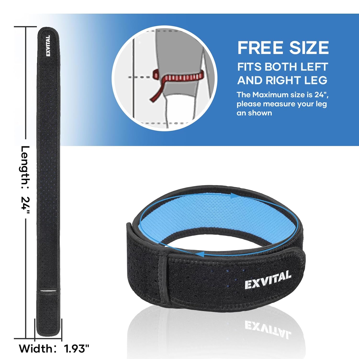 EXVITAL IT Band Straps Iliotibial Band Brace Relieve ITB Syndrome for Men & Women Adjustable Knee Straps Iliotibial Band Compression Wrap for Exercseing 1 Pack