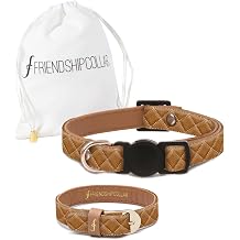 Quilted Classic - Cognac Extra Small | Matching Dog Collar and Bracelet Set for Owner & Pet | Jewelry Set for Dog Mom | Cute Pet Accessories | Gift for Dog Lovers | Vegan Leather