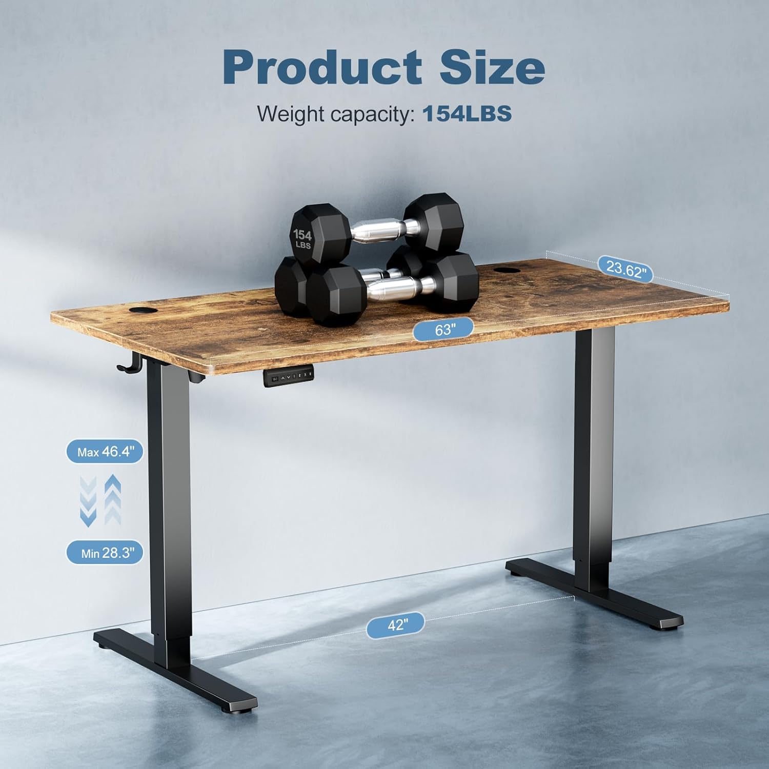 DUMOS 63 Inch Electric Standing Desk Height Adjustable, Sit to Stand Computer Workstations Large Work PC Table Home Office Writing Gaming Desks with Memory Presets for Walking Pad, Bedroom, Rustic