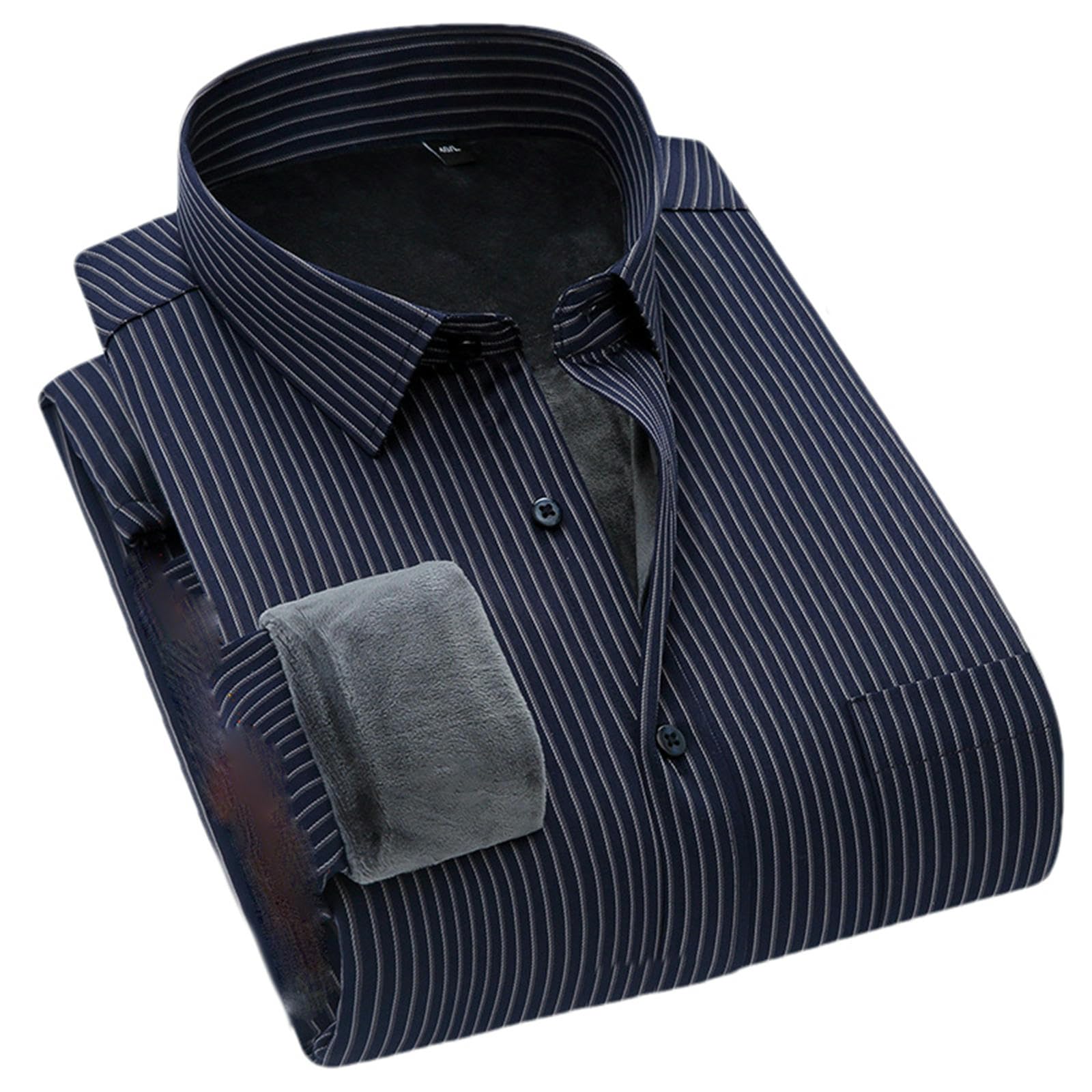 Camicia da uomo foderata in pile gessato a maniche lunghe a righe verticali abbottonate camicia da ufficio invernale calda