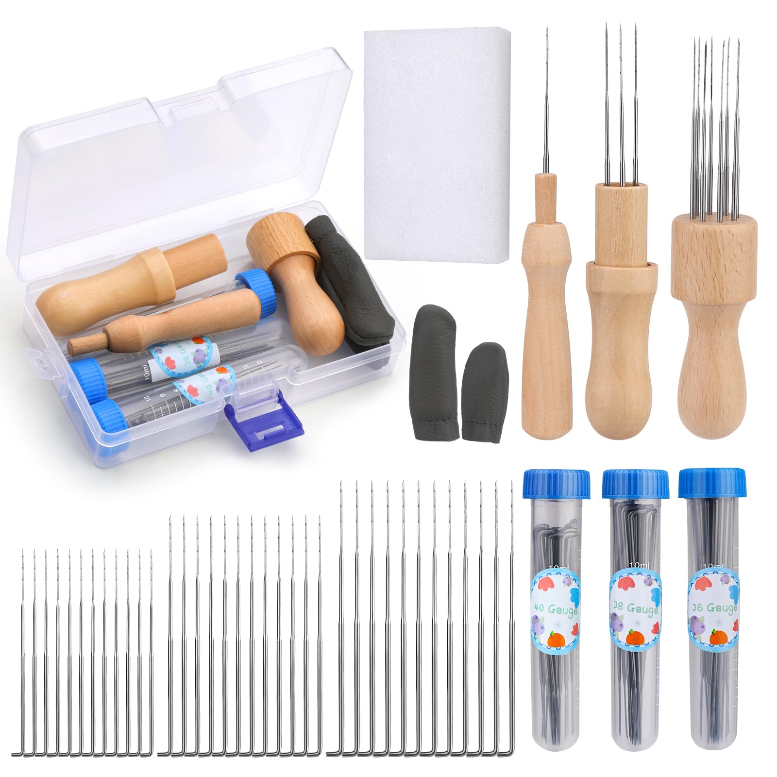 45 Pcs Felting Needles Tools, Felting Kit With Felting Needle Wooden Handle