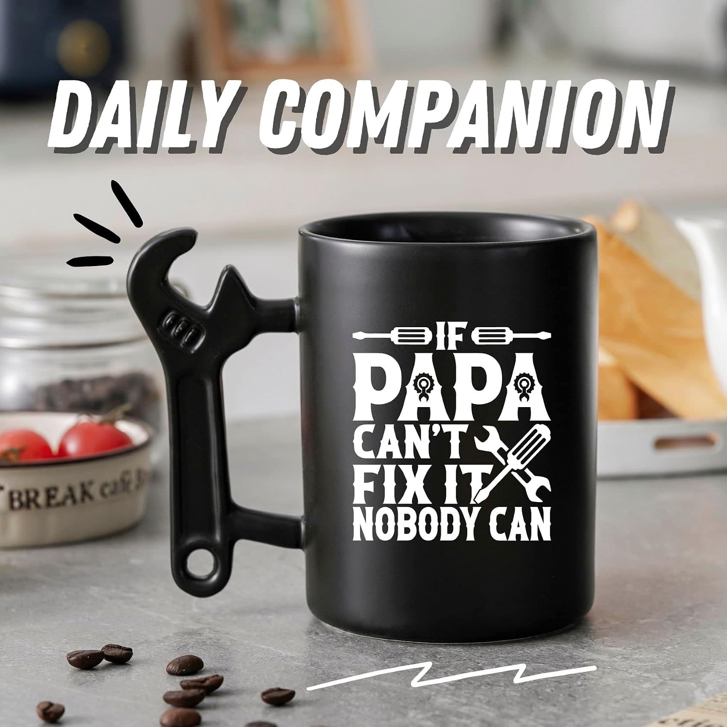 Onebttl Papa Gifts for Fathers Day, Christmas, Papa Coffee Mug with Wrench Handle from Granddaughter and Grandson, 13.5oz/400ml Funny Ceramic Mug