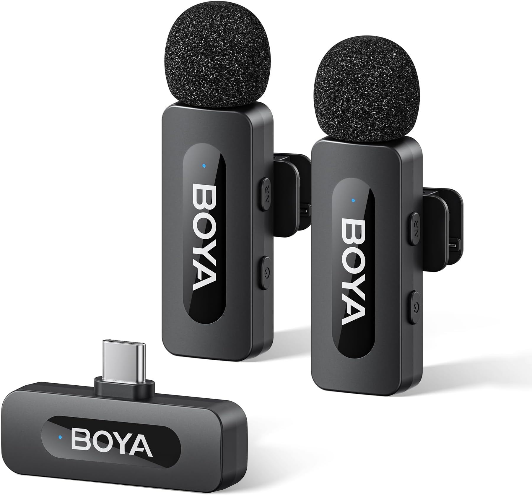 BOYA BY-V20 Wireless Microphone, Pin Microphone, Compatible with iPhone 15/16 Series, Android Smartphones, USB-C Microphone, 328.4 ft (100 m) Stable Transmission, 9H Continuous Usage Time, Noise Canceling, Small Microphone, Plug & Play, 360° Rotating Clip, Omnidirectional Sound Collection, Compatible with YouTube, TikTok, Video Shooting, Live Transmission, and More (1 Receiver x 1 x Receivers 2)
